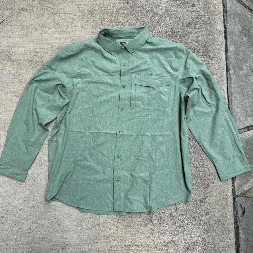 Duluth Button Up Shirt Mens XXL Green  Sunglass Wipe Performance Travel Outdoor